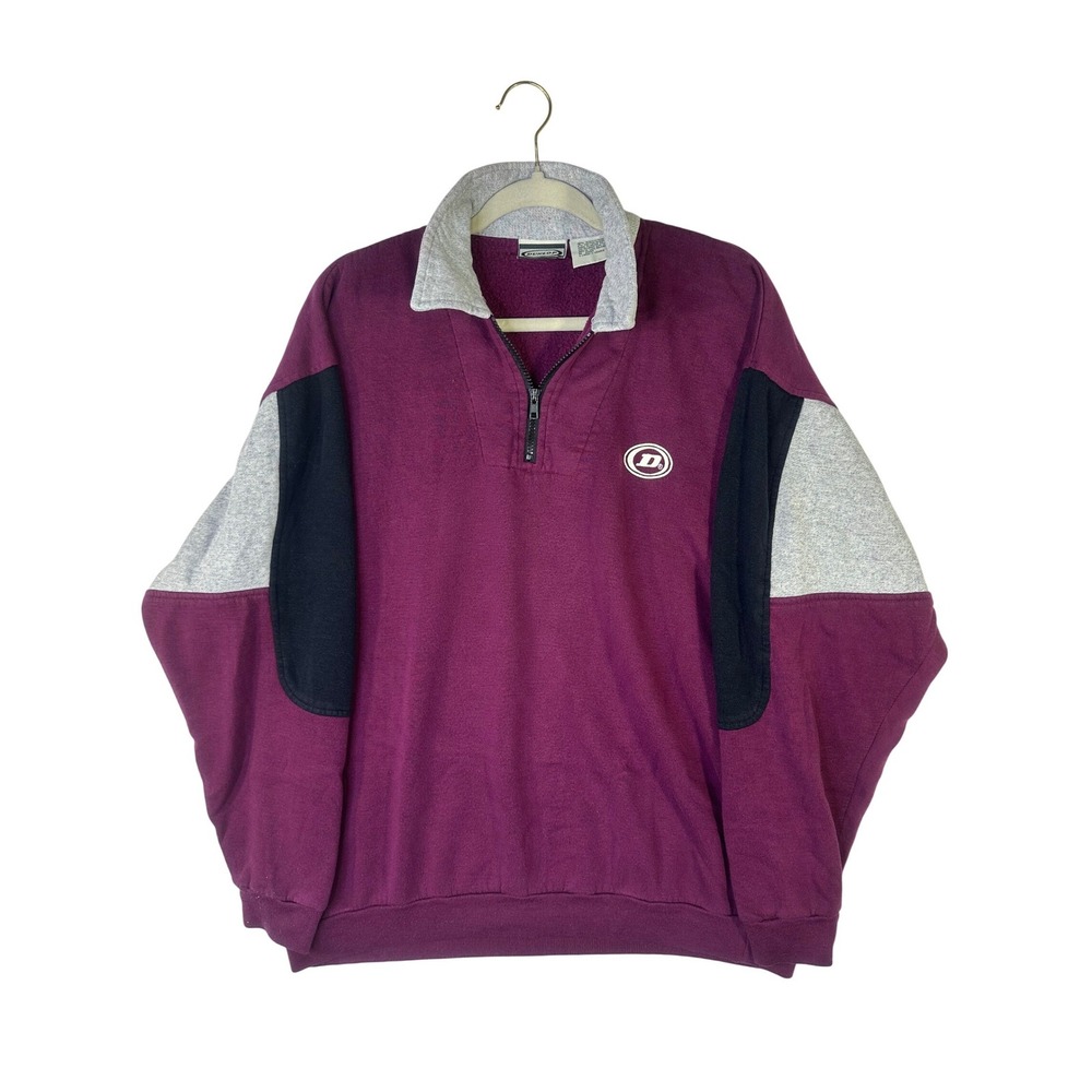 Dunlop Mens Quarter Zip Pullover Sweatshirt Burgundy Colorblock XL Vintage Style